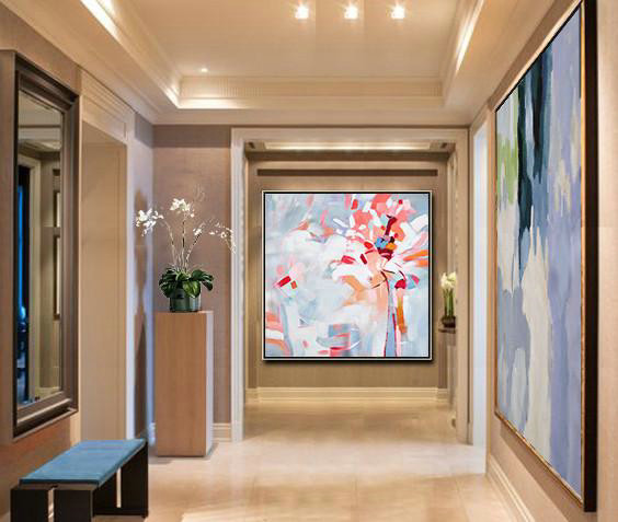 Original Artwork Extra Large Abstract Painting,Oversized Abstract Flower Painting,Large Abstract Wall Art,Pink,White,Gray.etc